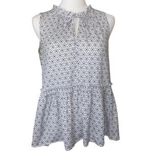 EUC Loft White Black Floral Popover Sleeveless Blouse Tank Top Size Small